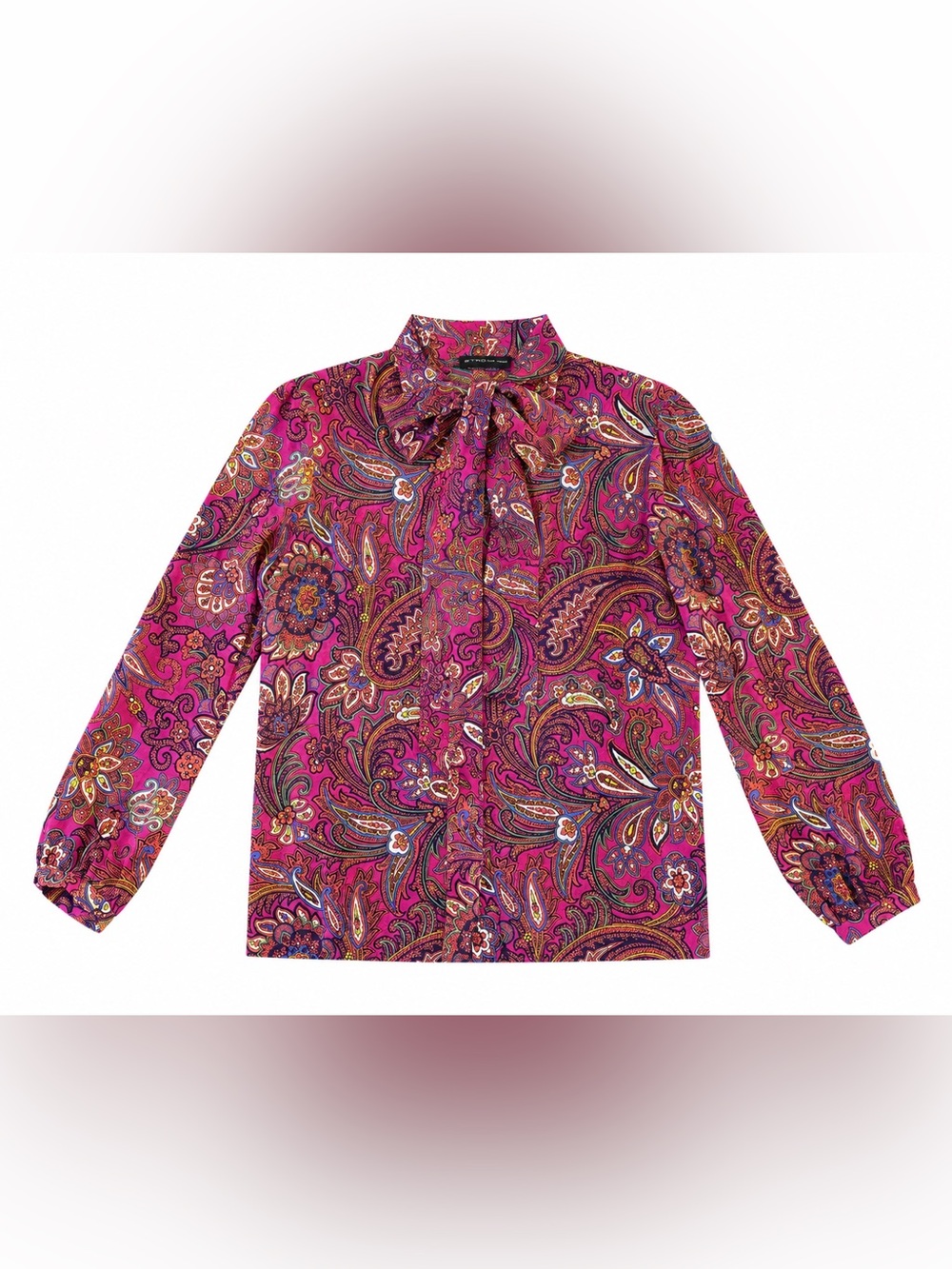 Etro Fuscia Pink Paisley Bow Front Button Down Blouse EUC Size 44 100% Silk - Picture 2 of 8